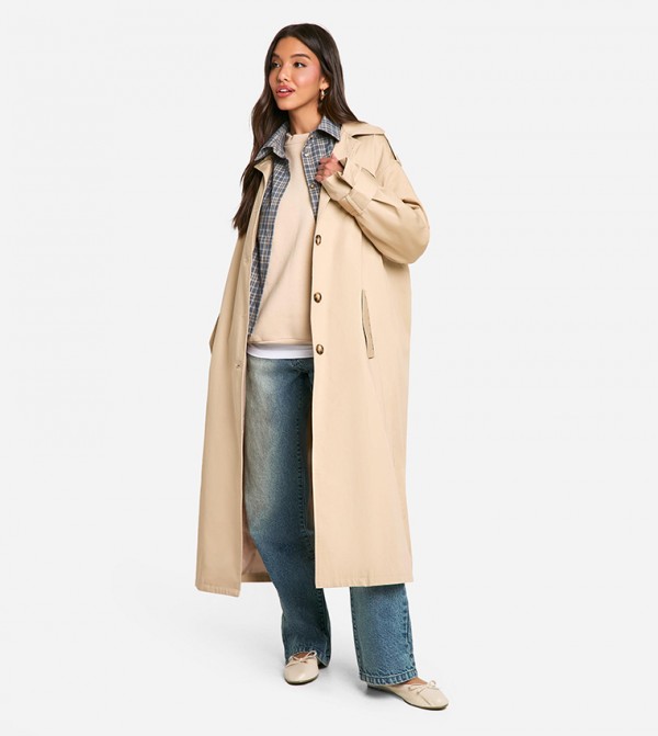 Checkered Shirt Detail Trench Coat