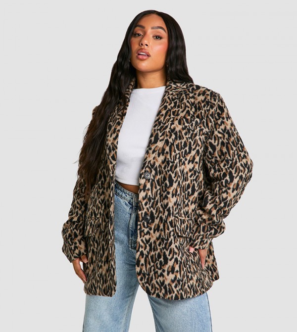 Curve Leopard Print Wool Look Blazer