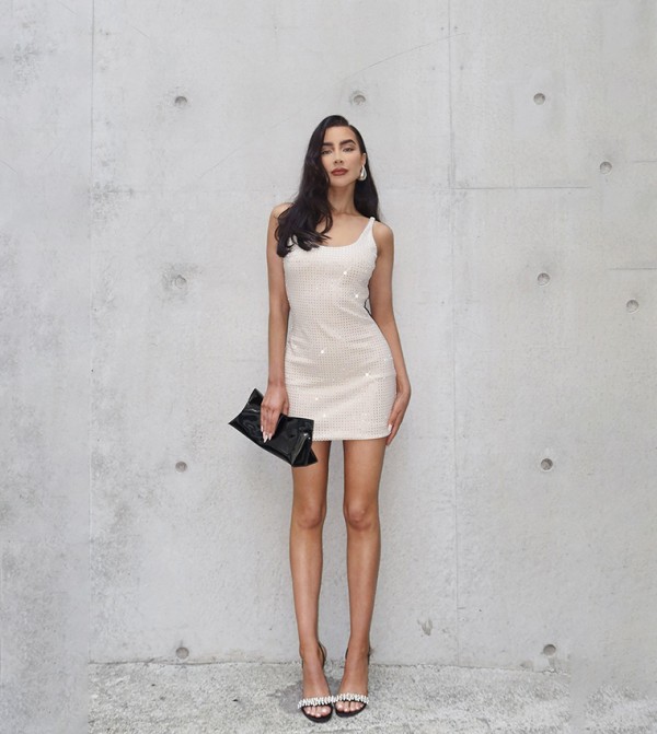 Hotfix Diamante Scoop Neck Mini Dress