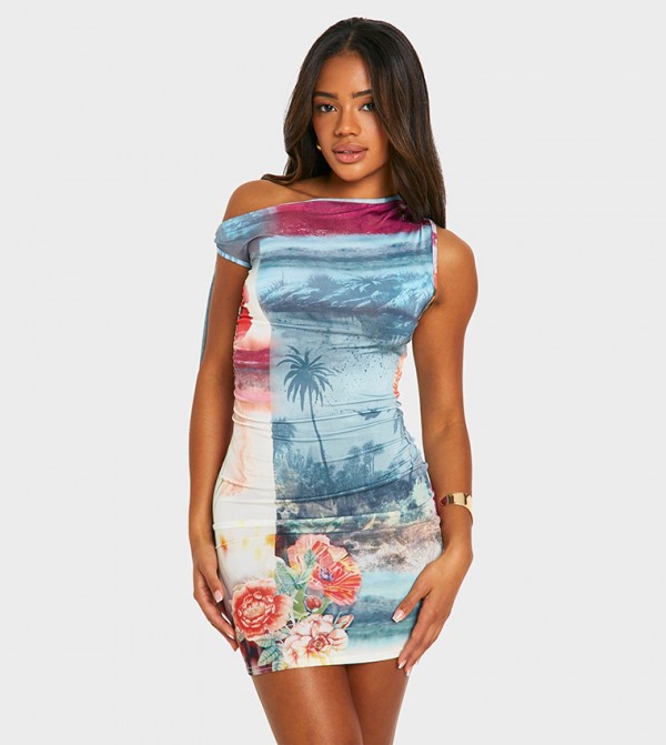 Tie Side Postcard Mini Dress