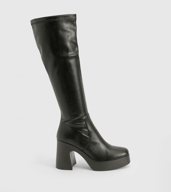 Flared Heel Knee High Boots