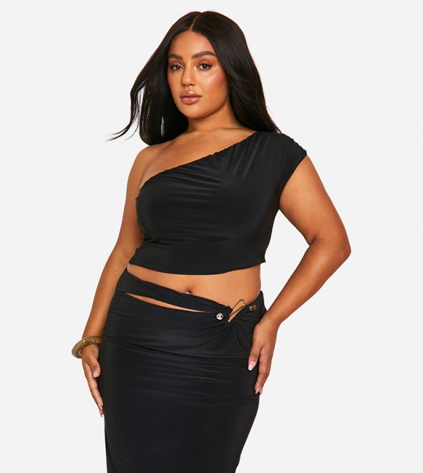 Plus Double Layer Slinky Asymmetric Bardot Top