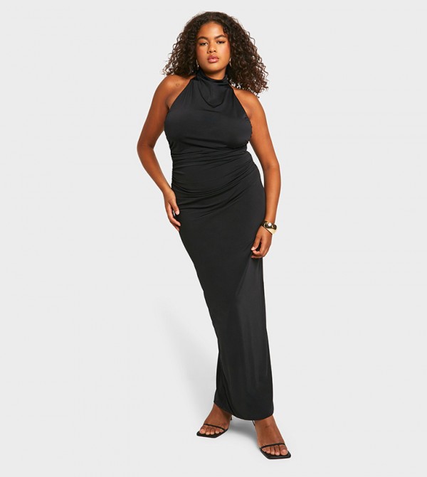 Curve Double Slinky Twist Back Detail Maxi Dress