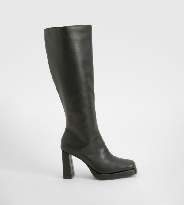 Block Heel Platform Knee High Boots
