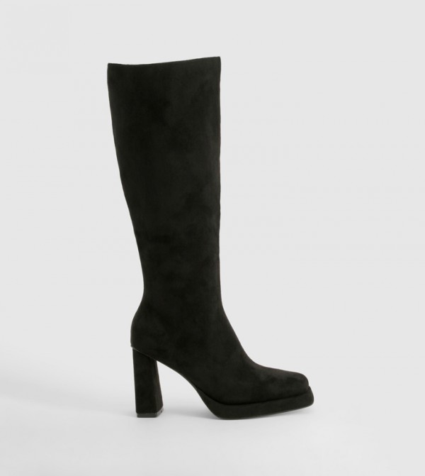 Faux Suede Block Heel Platform Knee High Boots