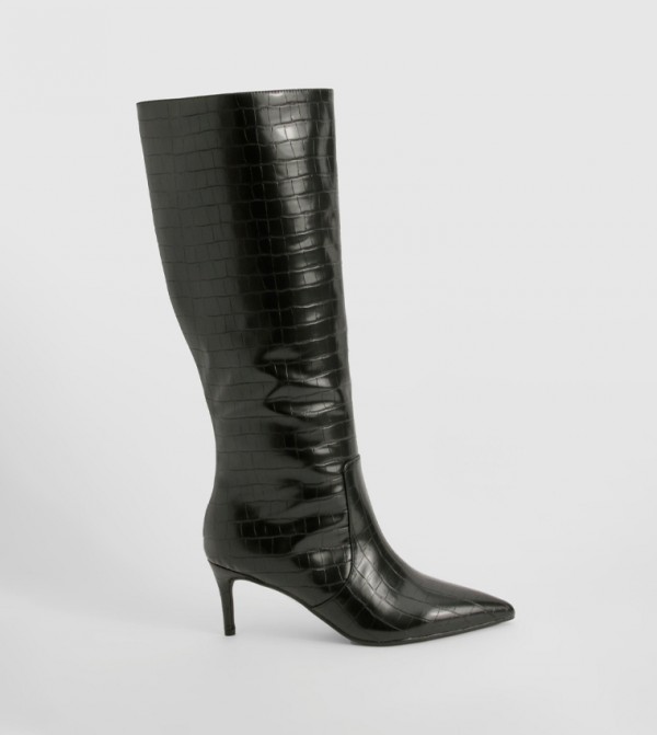 Curved Stiletto Heel Knee High Boots