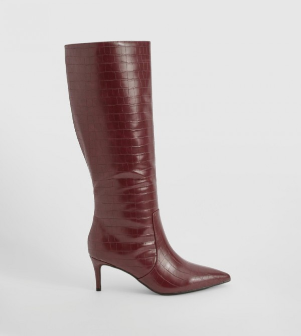 Curved Stiletto Heel Knee High Boots