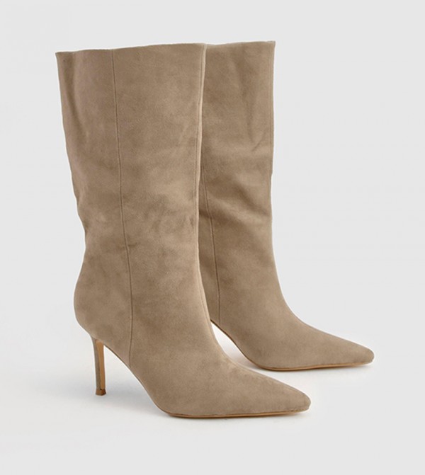 Wide Fit Faux Suede Stiletto Calf High Boots
