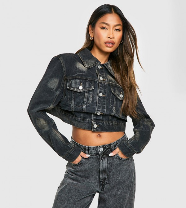 Waist Detail Distressed Denim Jacket
