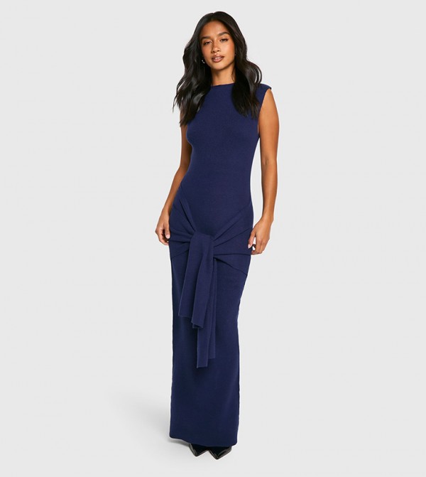 Petite Premium Rib Knit Knot Detail Maxi Dress