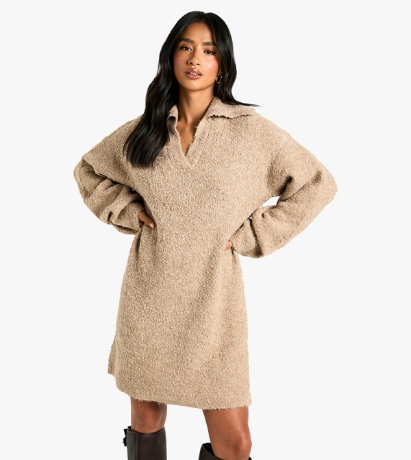 Petite Borg Oversized Collar Detail Mini Dress