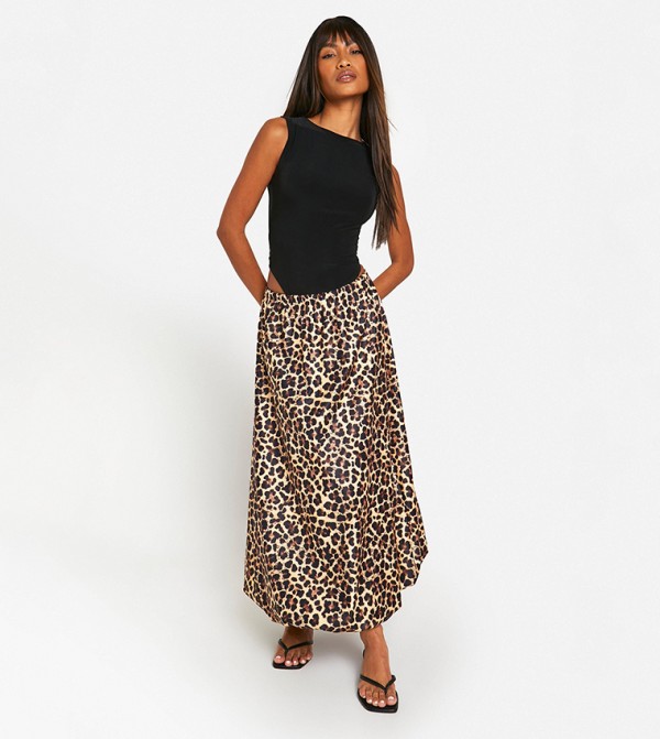 Leopard Puff Ball Maxi Skirt