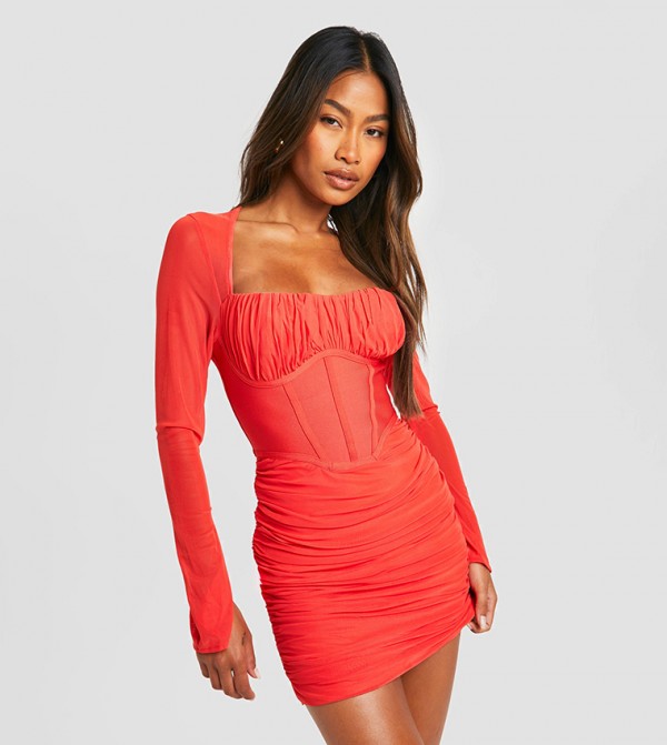 Premium Power Mesh Ruched Mini Dress