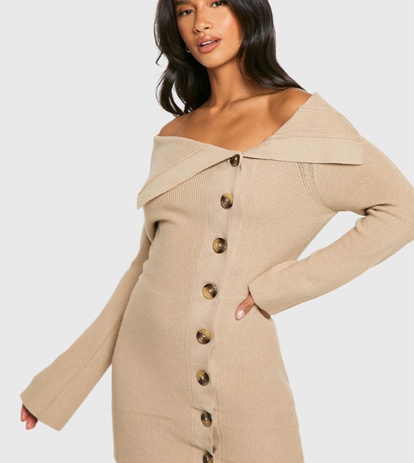 Petite Premium Foldover Detail Button Down Mini Dress