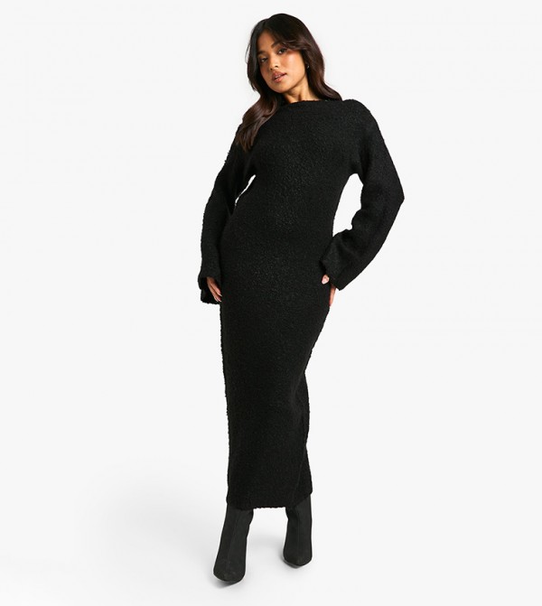 Petite Borg Flared Sleeves Knitted Maxi Dress