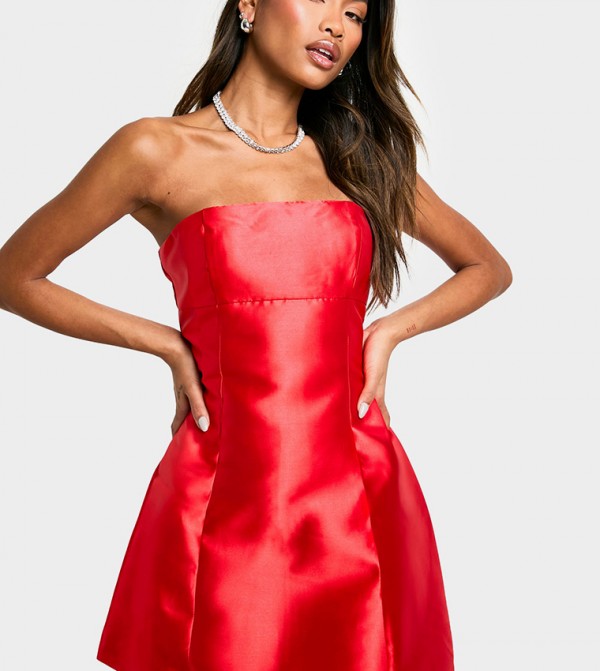 Off Shoulder Satin A-Line Mini Dress