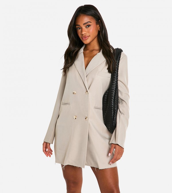Raw Hem Long Sleeves Blazer Dress