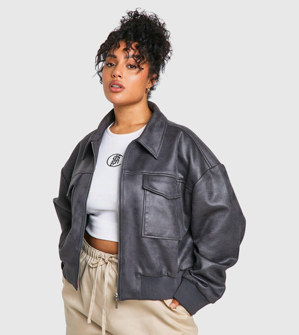 جاكيت بومبر اوفرسايز شامواه صناعي للمقاسات الكبيرة