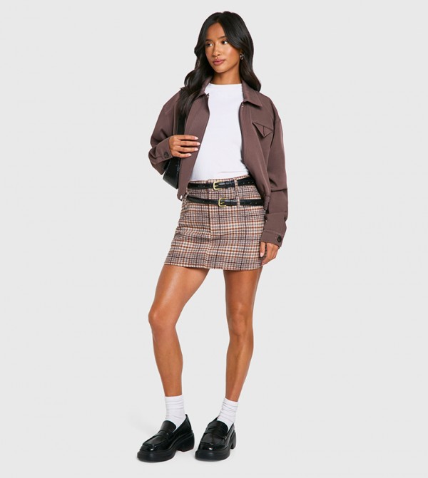 Petite Check Wool Look Micro Mini Skirt