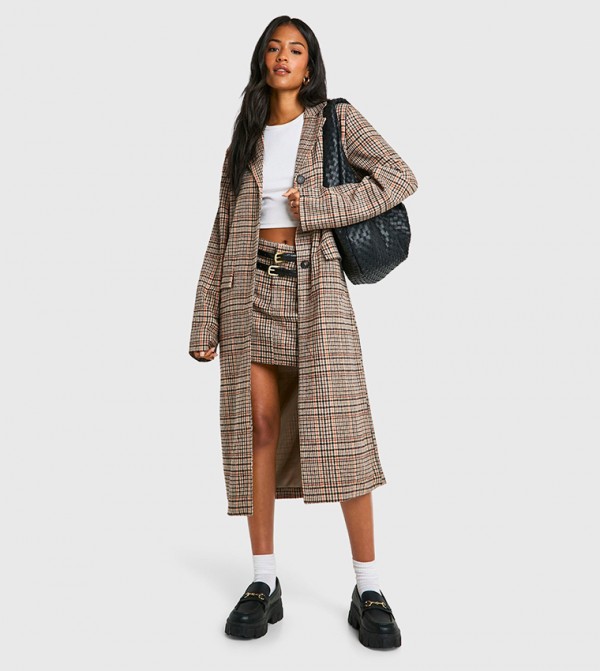 Tall Patterned Wool Look Longline Coat