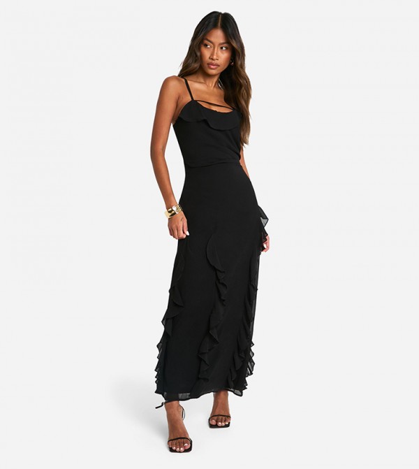 Ruffle Cowl Strappy Maxi Dress