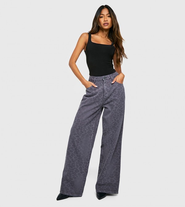 Laser Leopard Print Wide Leg Jeans