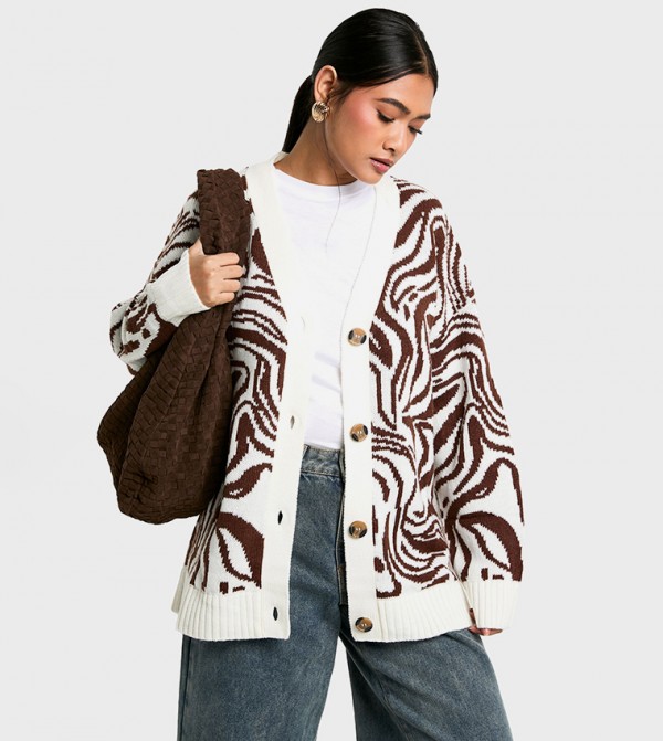 Pattern Detail Oversized Cardigan