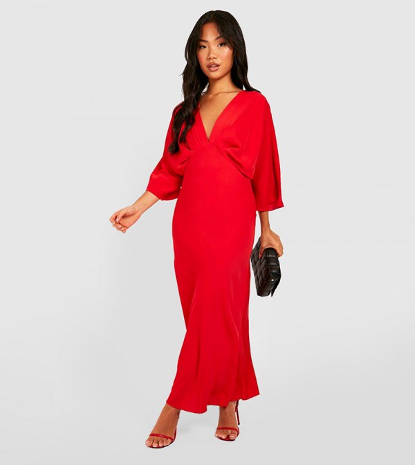 Petite Bias Cut V-Neck Maxi Dress