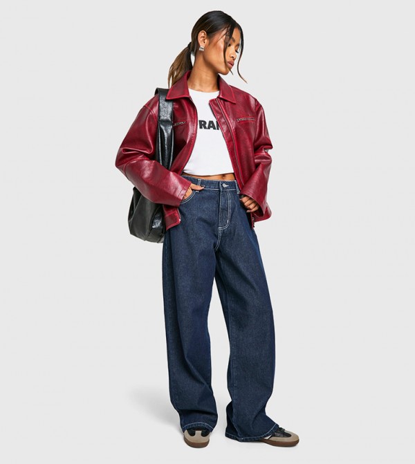 Contrast Stitch Straight Fit Jeans