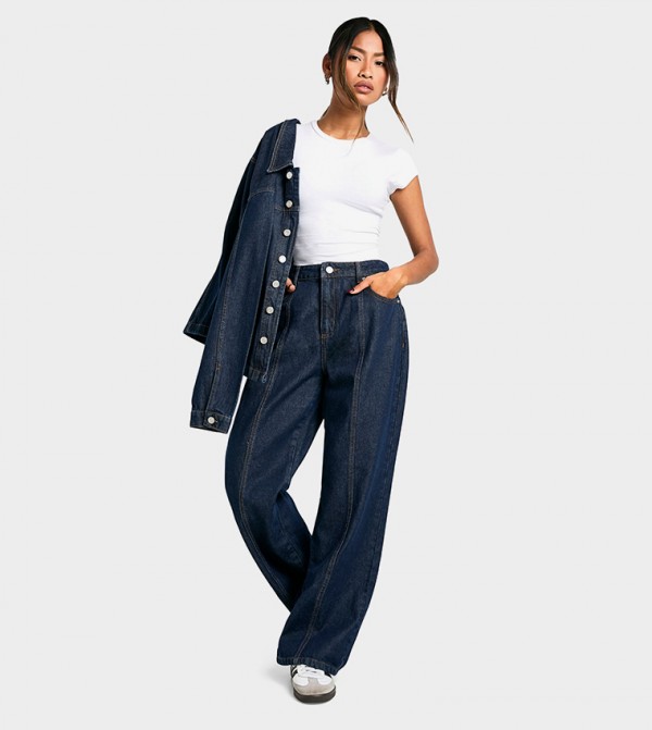Seam Detail Contrast Stitch Straight Fit Jeans