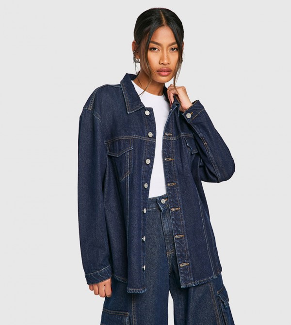 Oversized Contrast Stitch Raw Indigo Denim Jacket