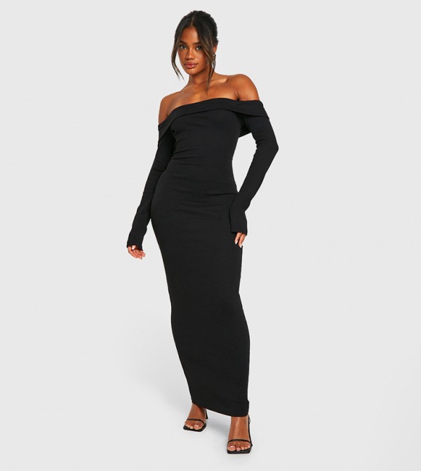 Ribbed Off Shoulder Maxi Dress