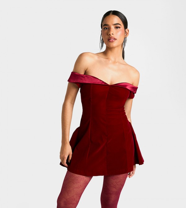 Velvet Off Shoulder Mini Dress
