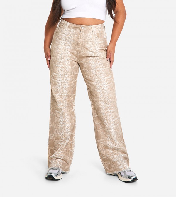 Curve Croc Print Wide Leg Jeans