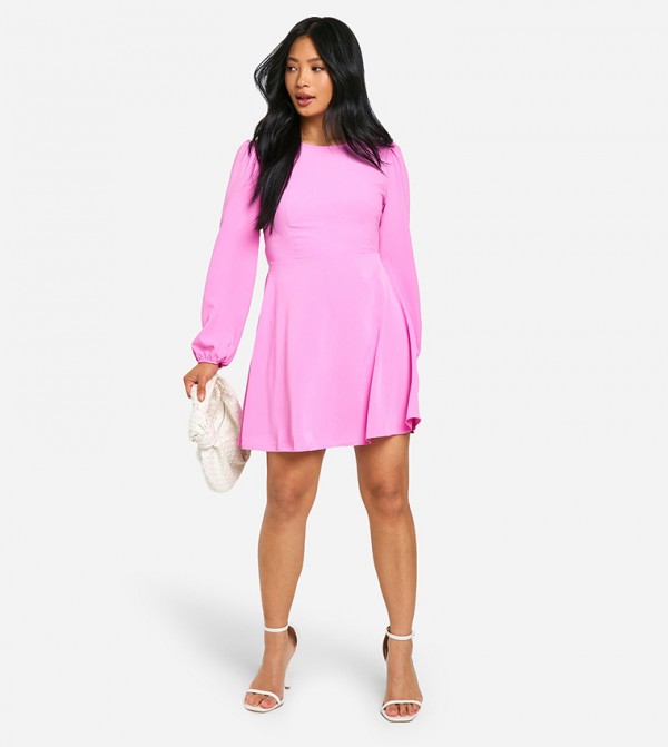 Petite Satin Bow Tie Back Skater Dress