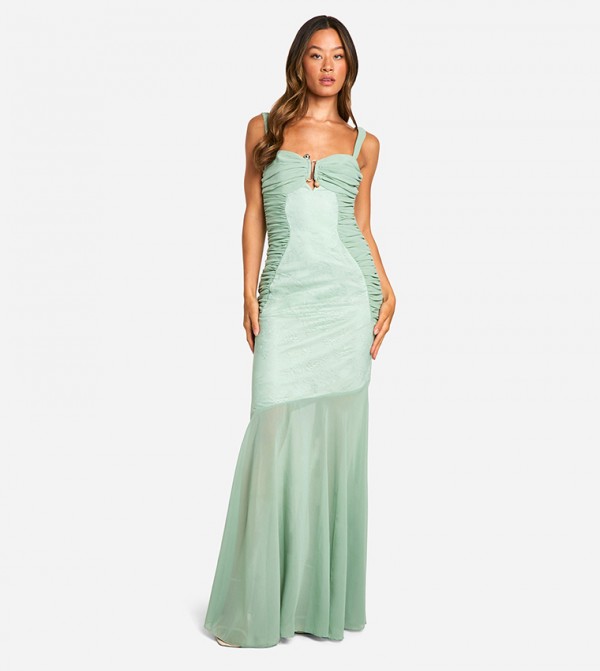 Tall Lace Chiffon Mix Ruched Maxi Dress