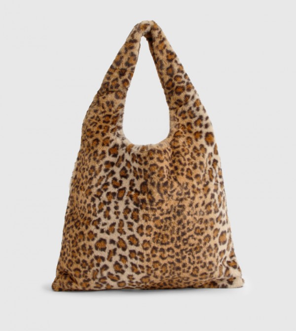 Leopard Print Faux Fur Tote Bag