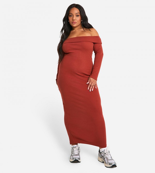 Plus Basic Rib Bardot Maxi Dress