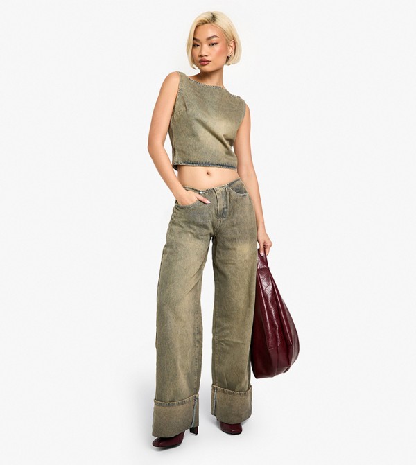 Turn Up Cuff Wide Leg Jeans