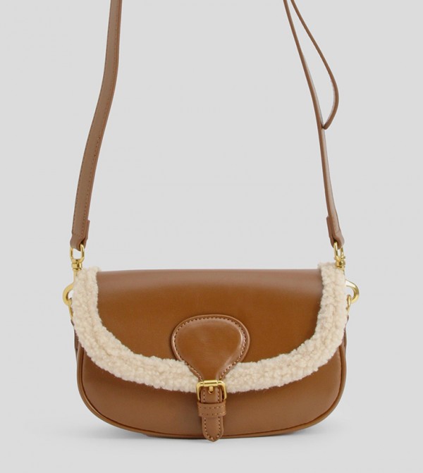 Borg Lined Buckle Crossbody Bag