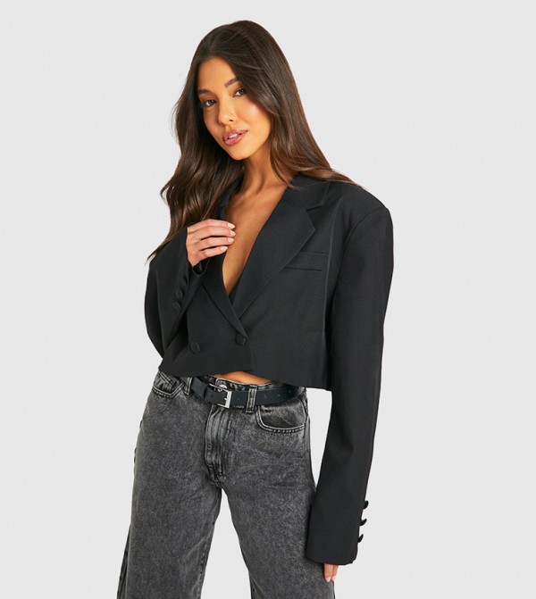 Double Breasted Boxy Crop Blazer