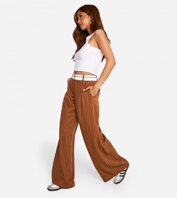 Reverse Waistband Tailored Wide Leg Trousers