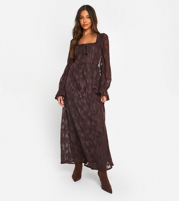 Printed Puff Sleeves Milkmaid Maxi Dress