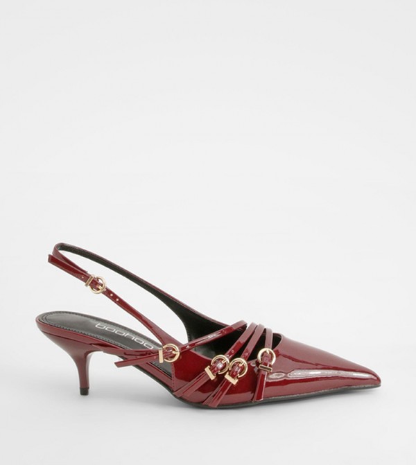 Wide Fit Low Stiletto Heel Buckle Pumps