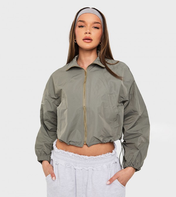 Zip Front Nylon Relaxed Fit Jacket