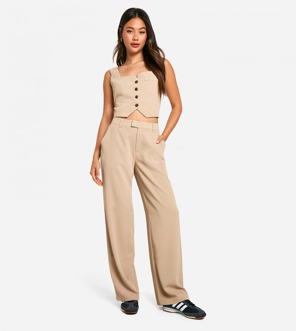 Wide Leg Relaxed Fit Tailored Trousers