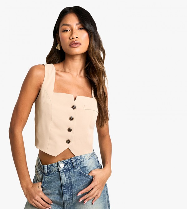 Square Neck Cropped Fitted Vest
