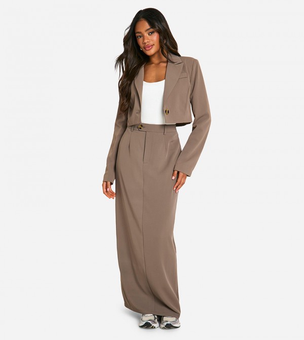 Column Split Back Tailored Maxi Skirt