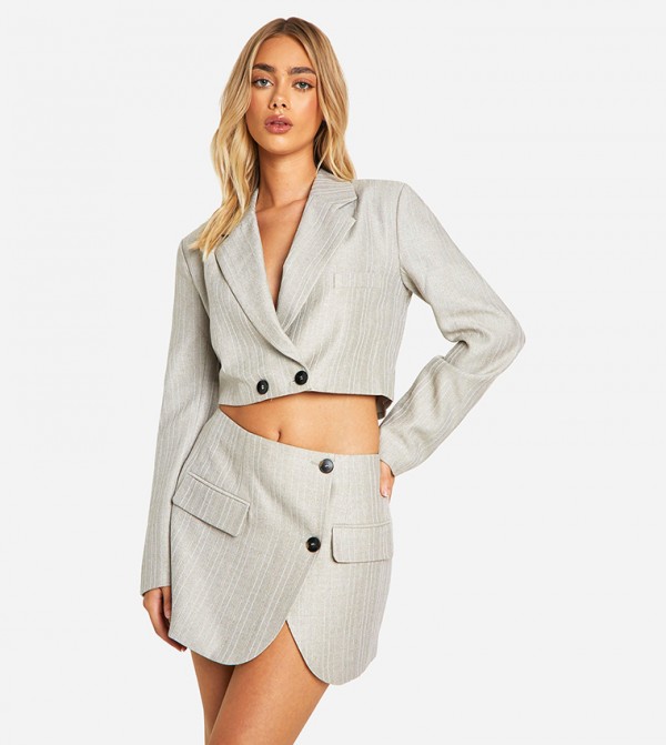 Premium Pinstripe Wrap Front Micro Mini Skirt