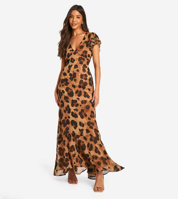 Animal Printed V-Neck Maxi Dress